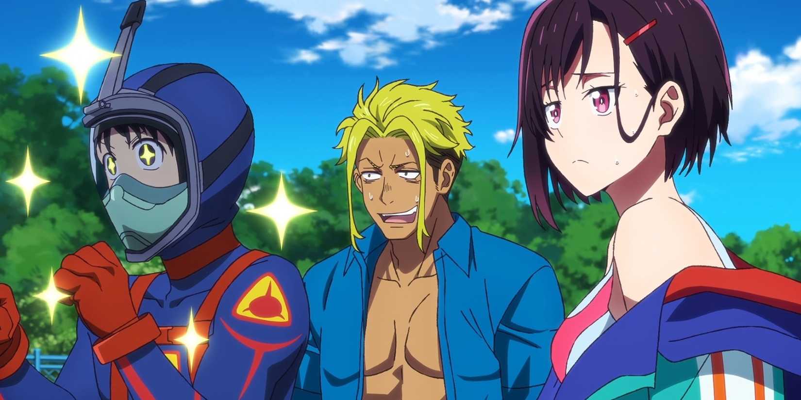 Akira Tendo and his group stand together.