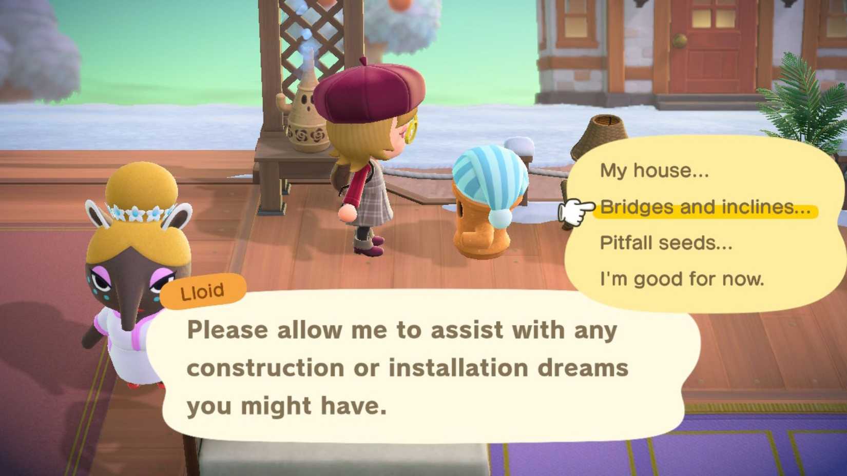 Asking LLoid to build a bridge or incline on a Slumber Island in Animal Crossing: New Horizons