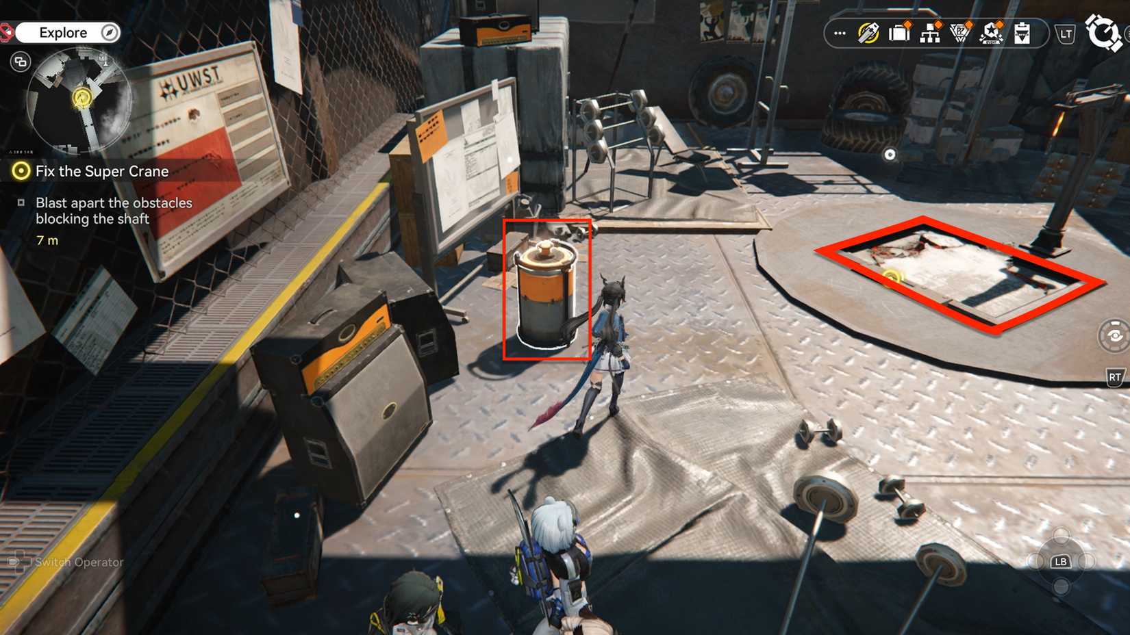 arknights-endfield-fix-the-super-crane-quest-walkthrough-guide-get-originium-circuitry-component-style - blast the obstacle