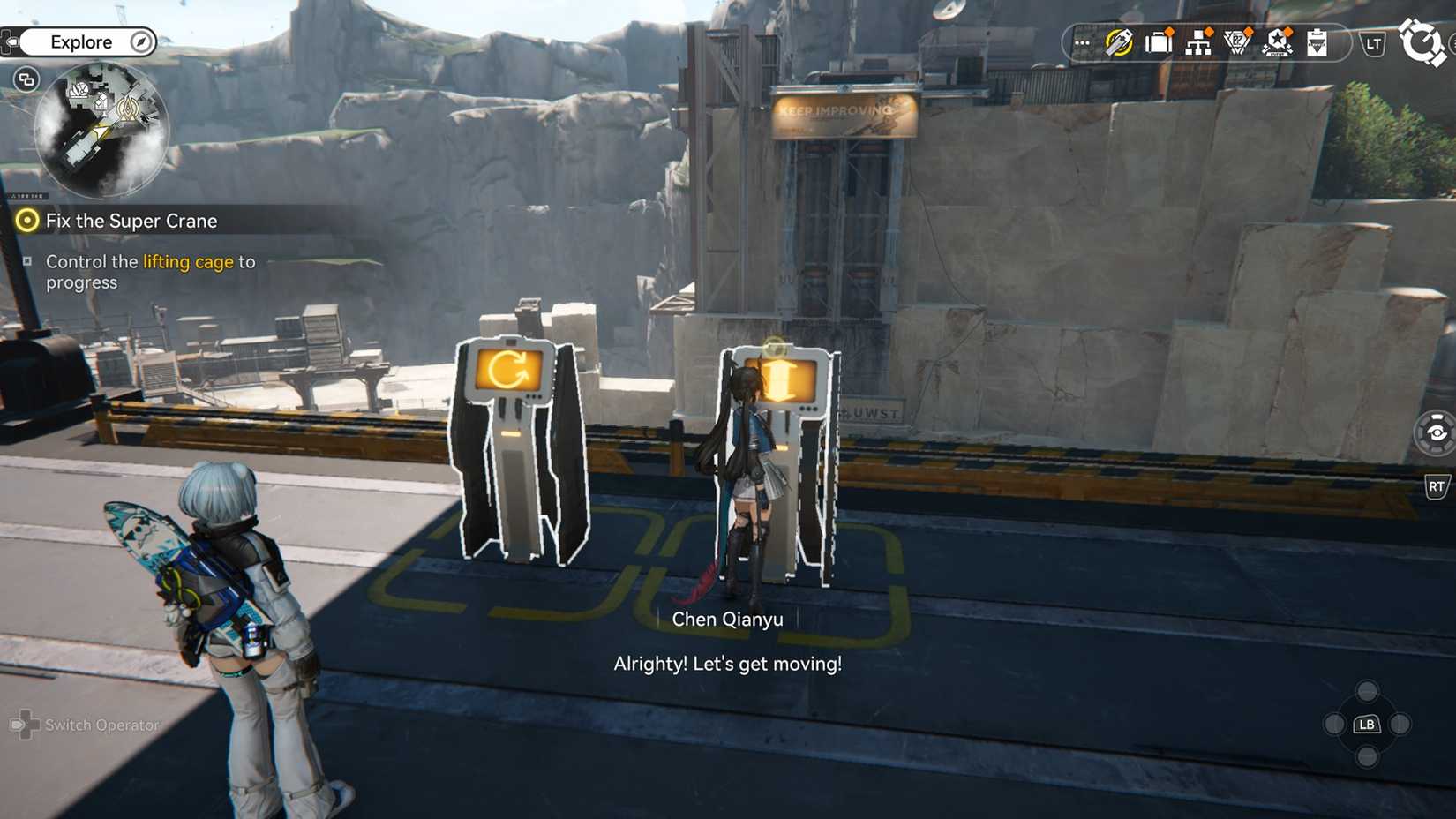 arknights-endfield-fix-the-super-crane-quest-walkthrough-guide-get-originium-circuitry-component-style - control the lifting cage to progress