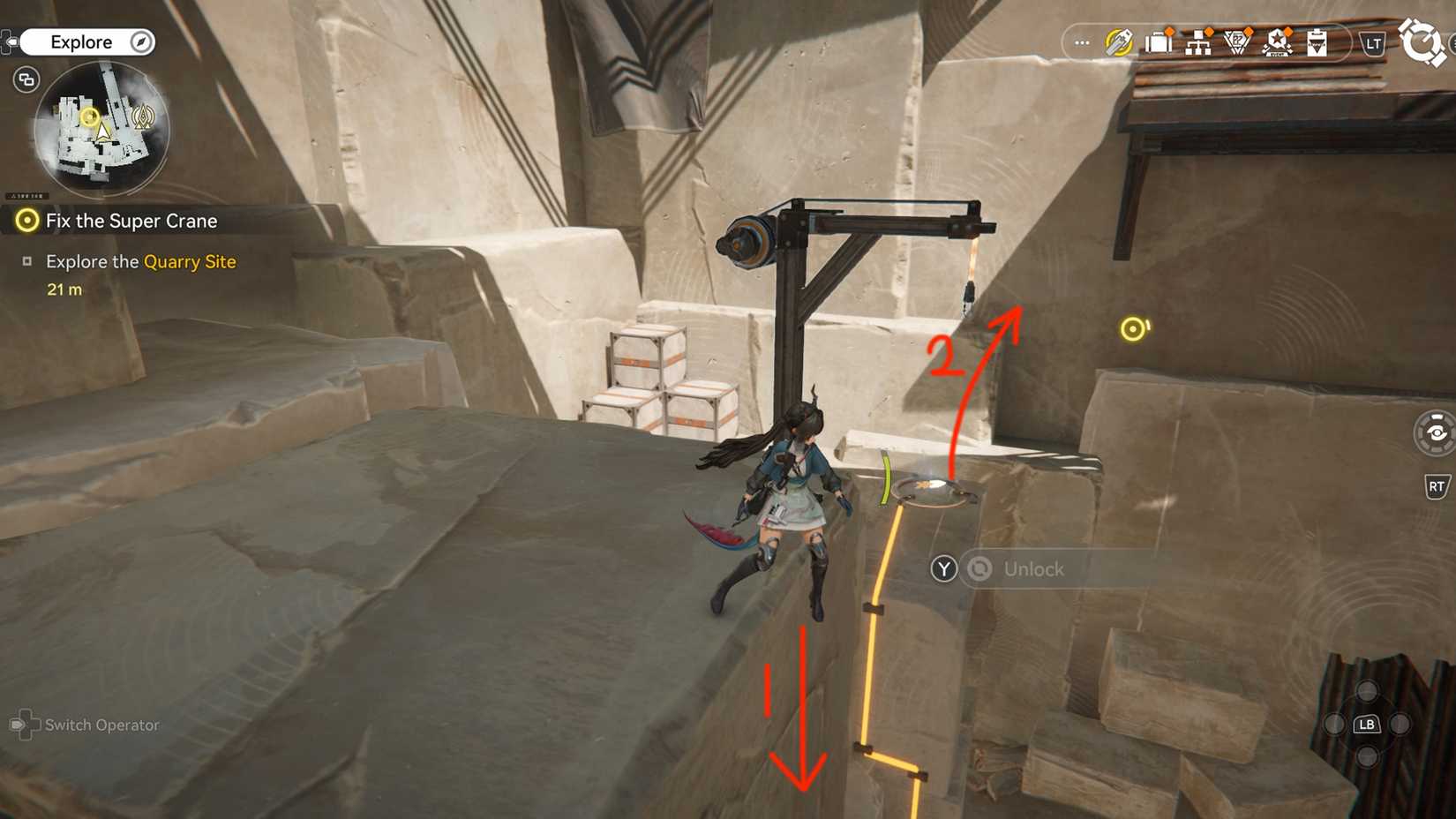 arknights-endfield-fix-the-super-crane-quest-walkthrough-guide-get-originium-circuitry-component-style - turn on the jump pad