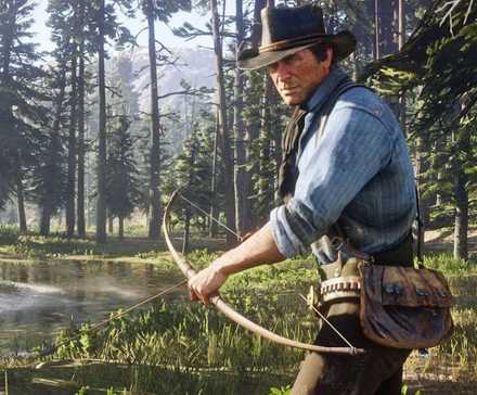 Arthur with a bow in Red Dead Redemption 2 (2018)