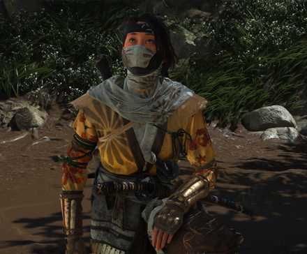 Atsu kneeling in Ghost Of Yotei (2025)