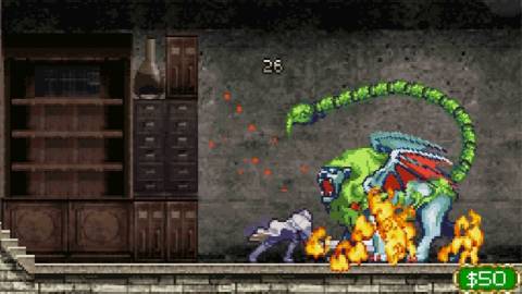 Attacking a chimera in Castlevania Dawn of Sorrow (2005)