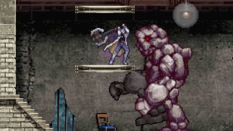 Attacking a golem in Castlevania Dawn of Sorrow (2005)