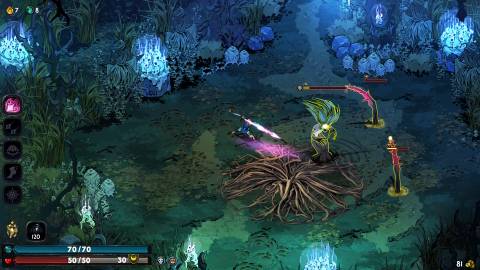 Attacking a mid-boss in Hades 2 (2025)