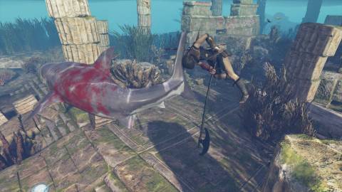 Attacking a shark underwater in Assassin’s Creed Odyssey (2018)