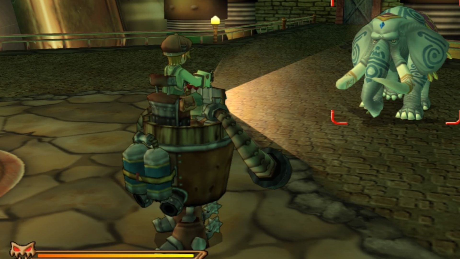 Attacking an enemy in a mech in Dark Cloud 2 (PS4)