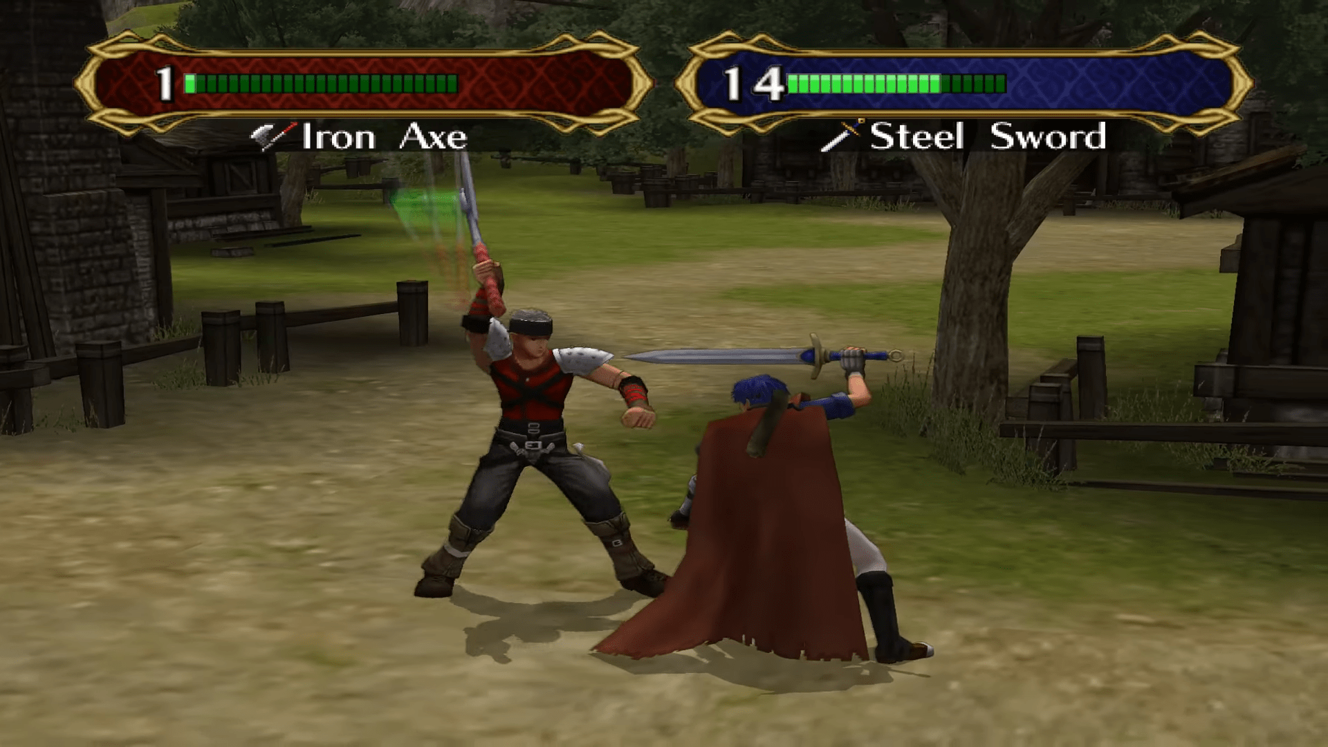 Attacking an enemy in Fire Emblem Path of Radiance (2005)