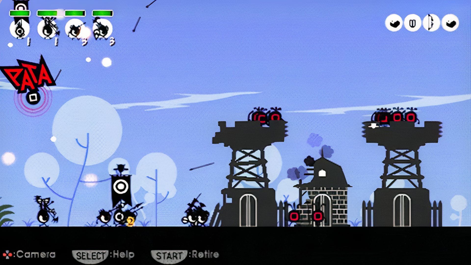 Attacking an enemy in Patapon (2008)