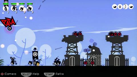 Attacking an enemy in Patapon (2008)