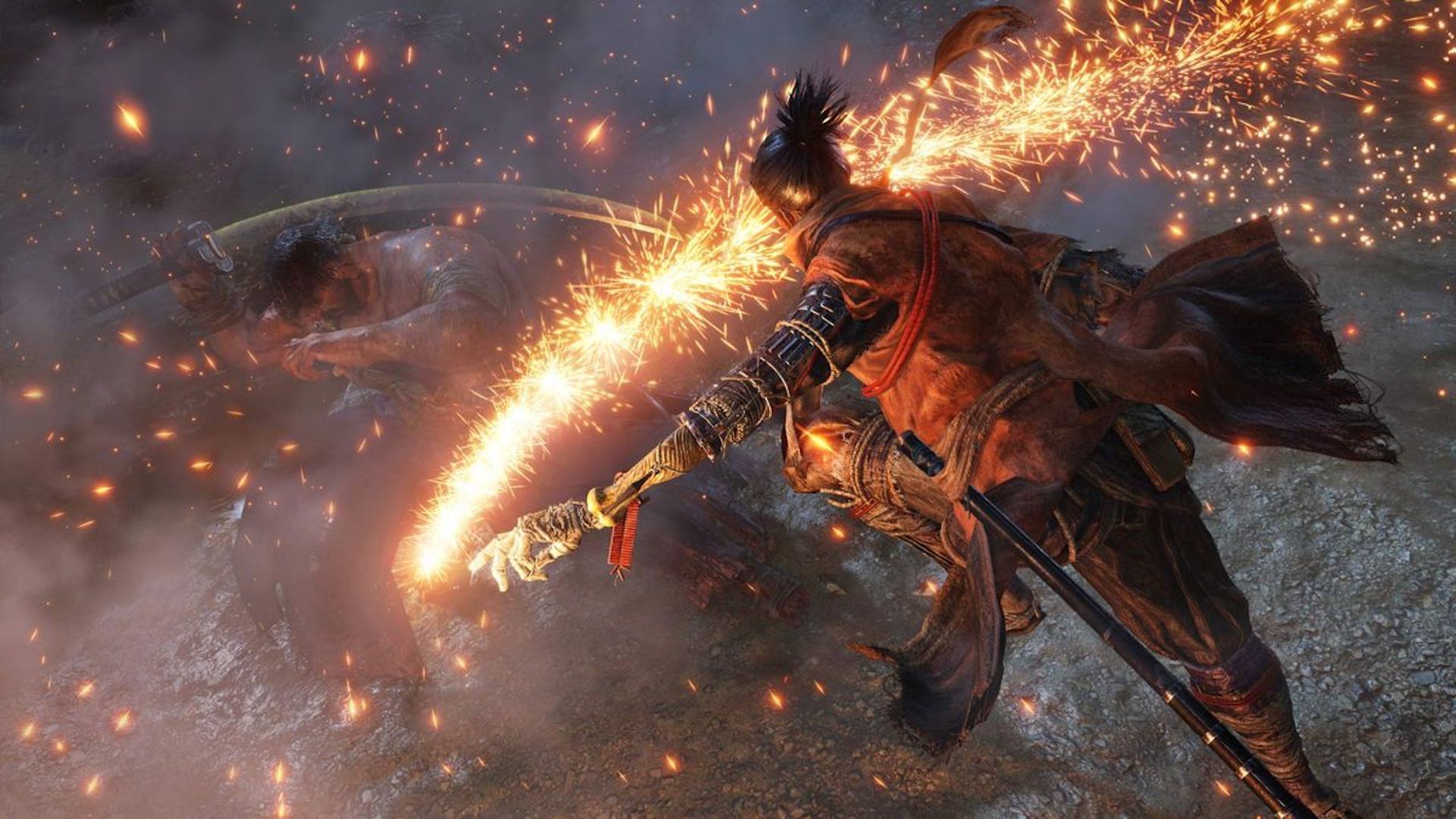 Attacking an enemy in Sekiro Shadows Die Twice (2019)