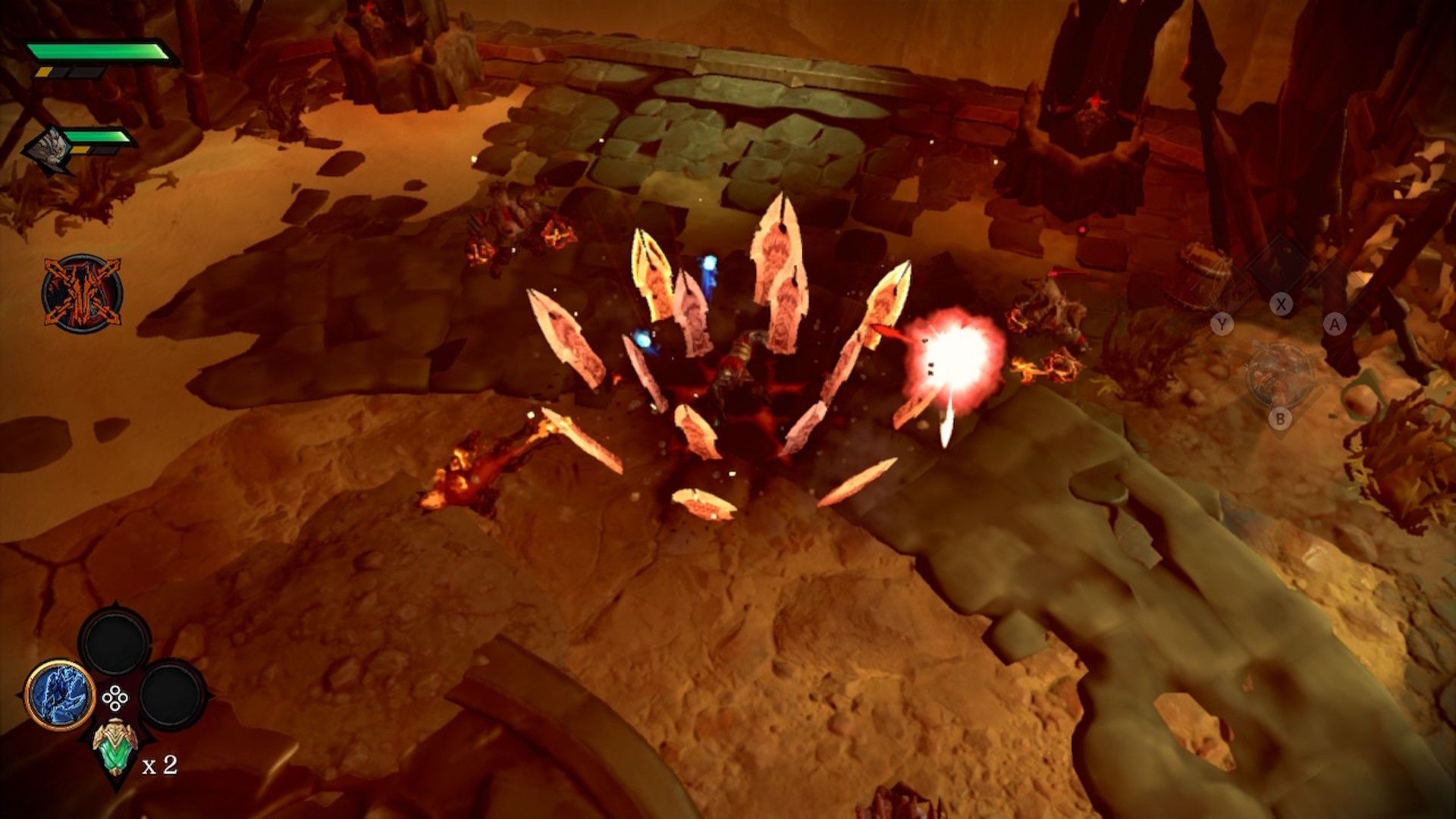 Attacking enemies in Darksiders Genesis (2019)