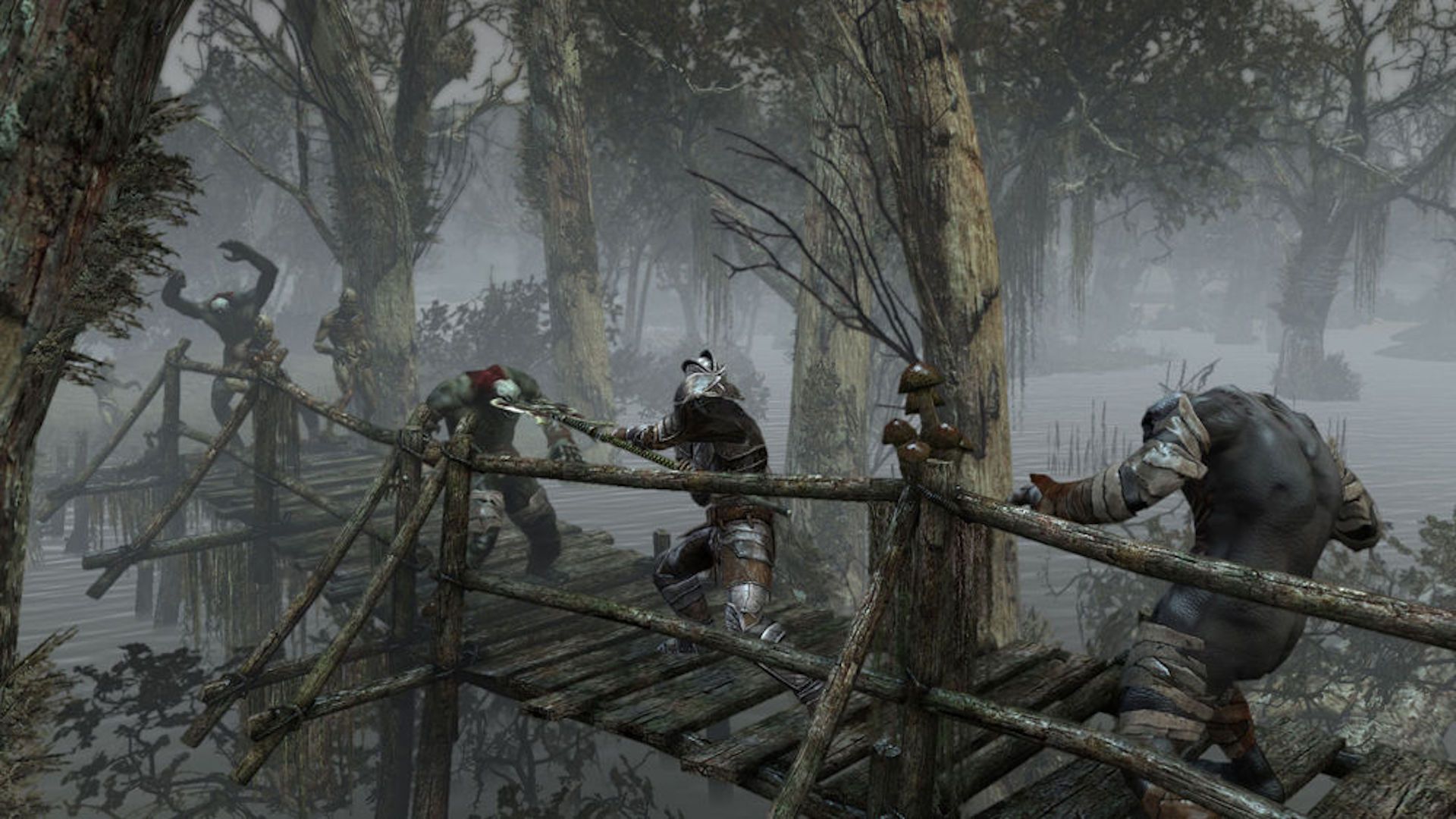 Attacking enemies on a bridge in Two Worlds Two