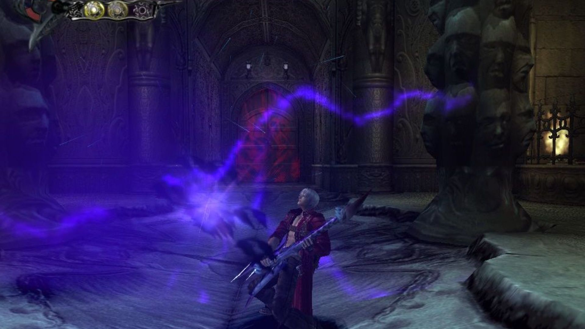 Attacking enemies with a guitar in Devil May Cry 3 (2005)