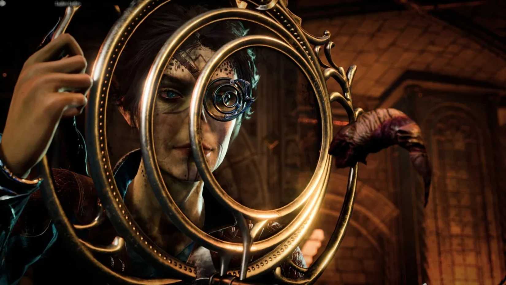 Baldur's Gate 3 Character Looks Through Instrument