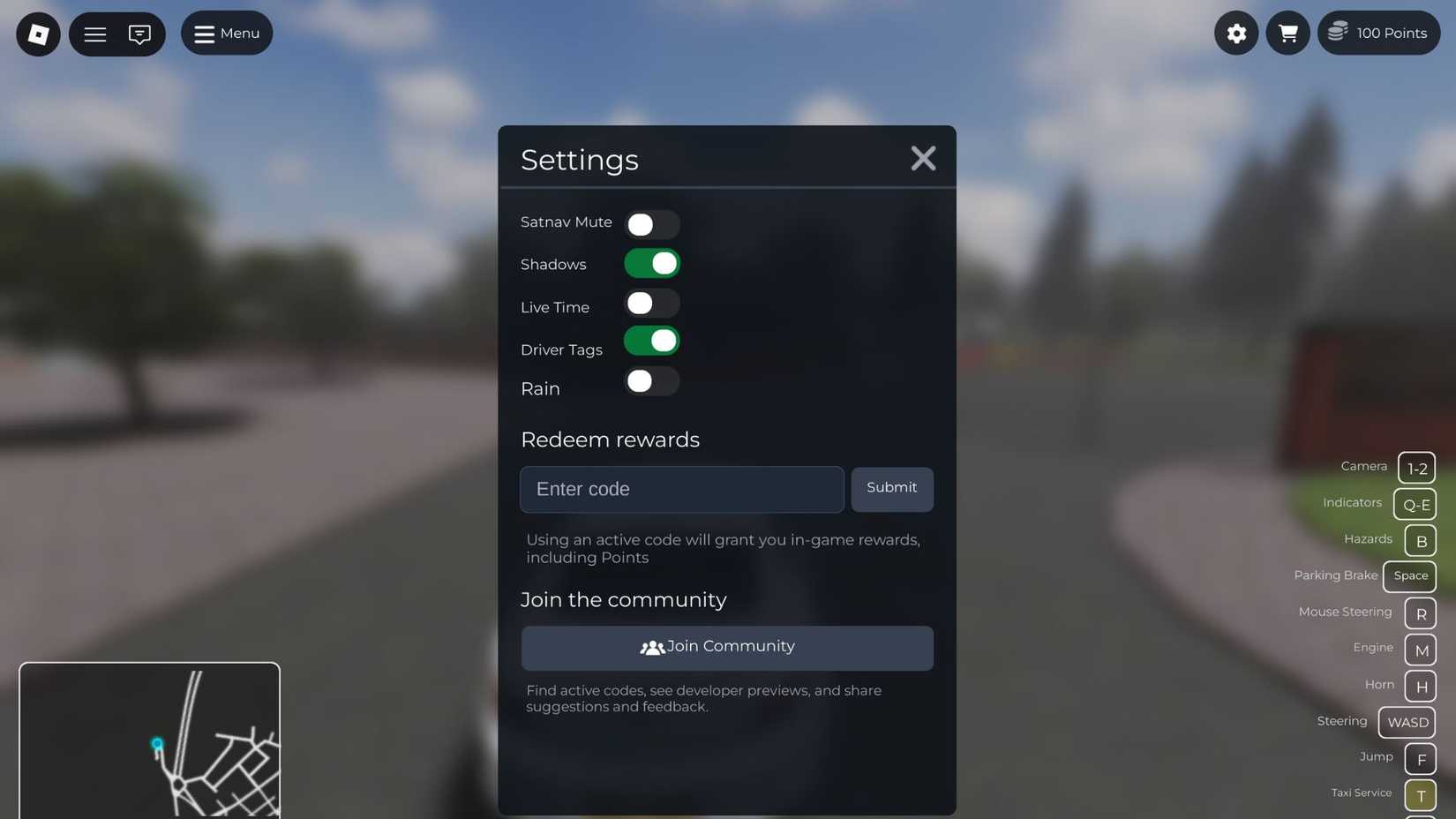 Birmingham Vehicle Simulator - the codes tab