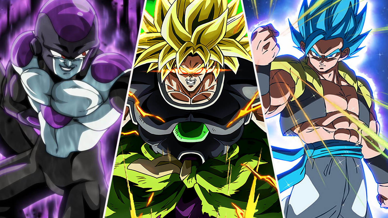 Black Frieza, Super Saiyan Broly, and Super Saiyan Blue Gogeta