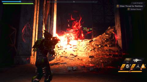 Blowing up an enemy in Anthem (2019)