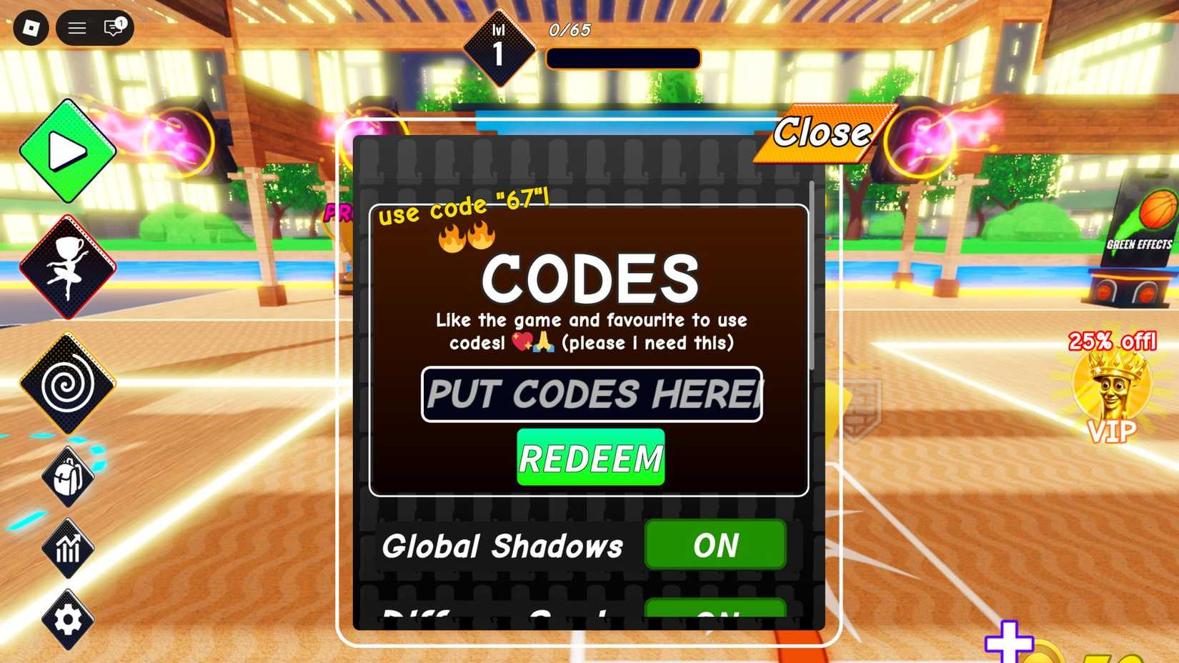 Brainrotted Basketball the codes tab