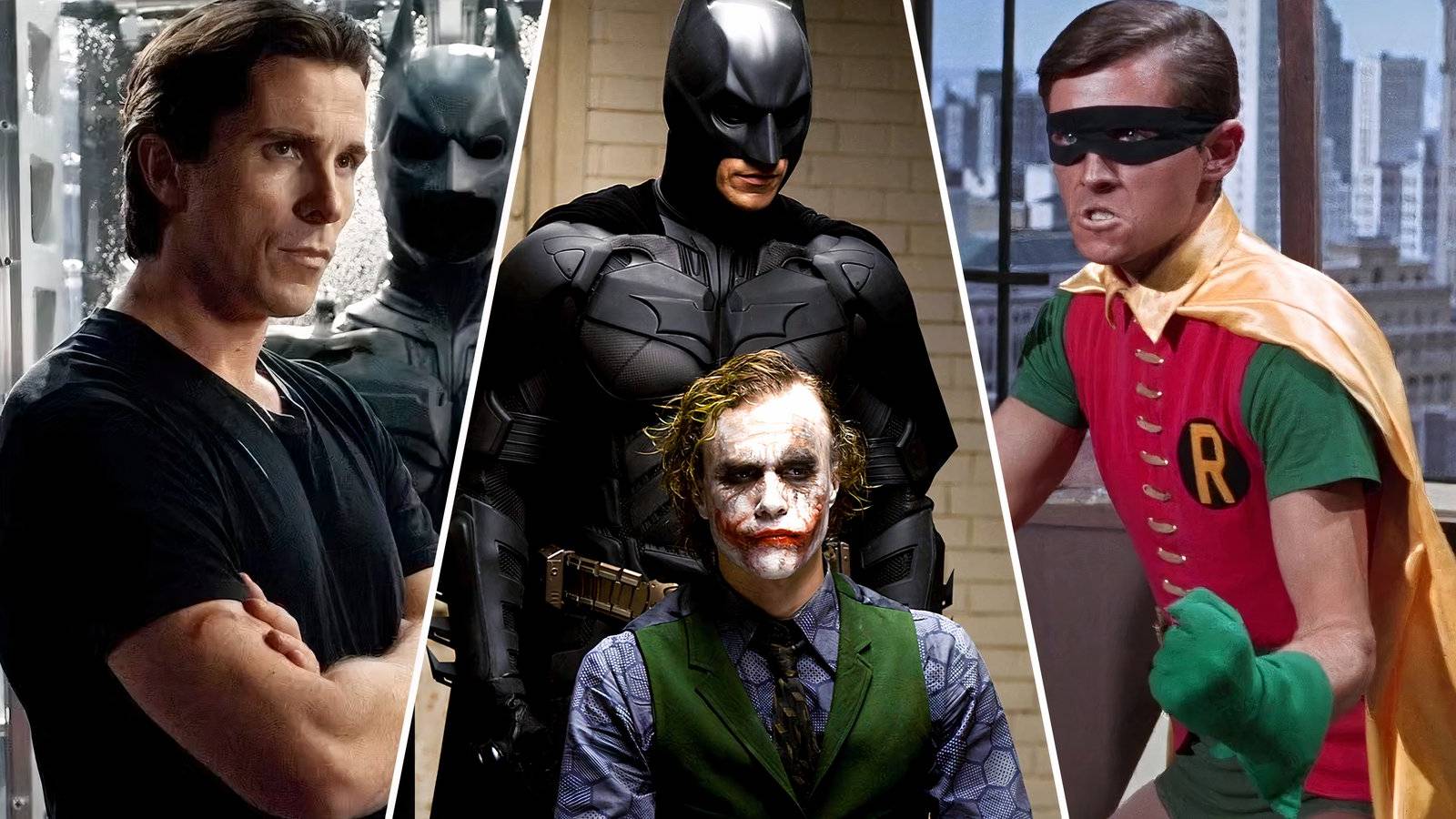 Bruce Wayne, Batman, The Joker, and Robin