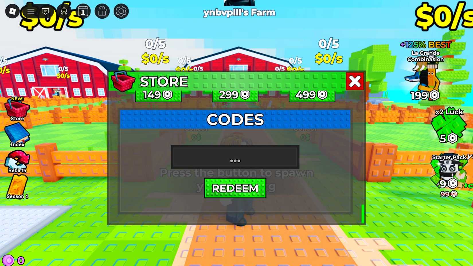 Build a Brainrot Farm the codes tab