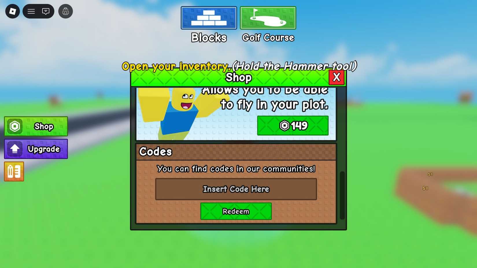 Mini Golf - the codes tab
