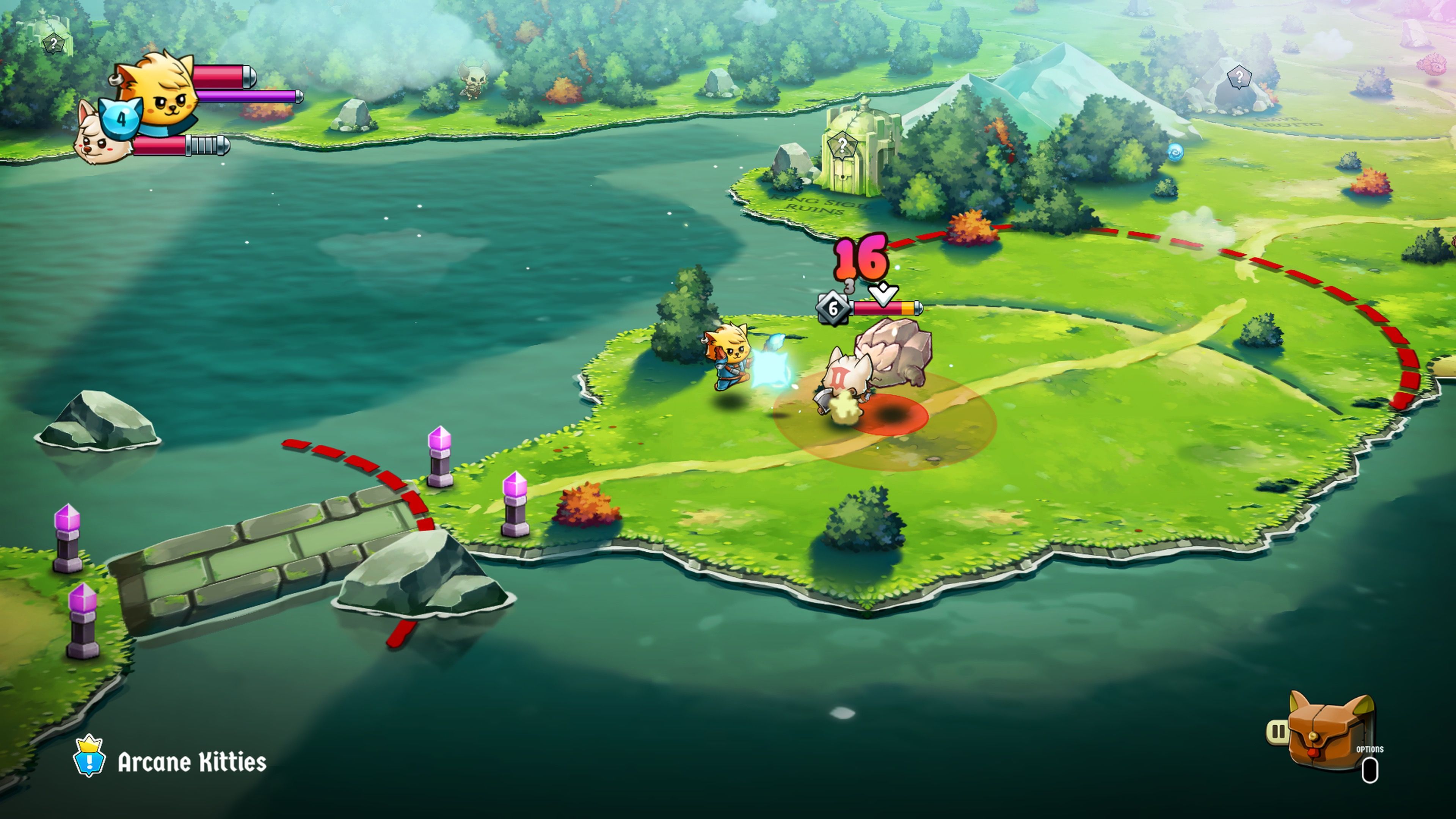 Casting ice magic on enemies in Cat Quest 2 (2019)