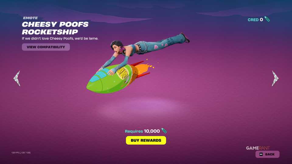 Cheesy Poofs Rocket Ship (Emote) - Fortnite