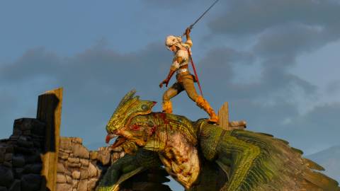 Ciri attacking a bird monster in The Witcher 3 Wild Hunt (2015)