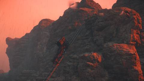 Climbing a ladder in Death Stranding 2 On the Beach (2025)