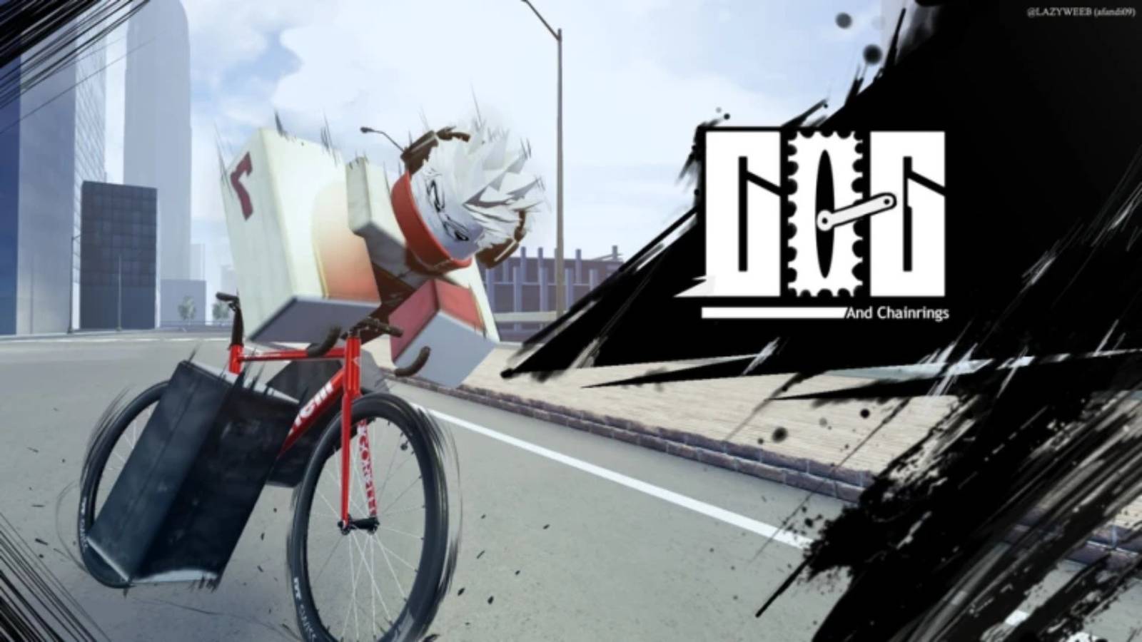 Cog character on a bike