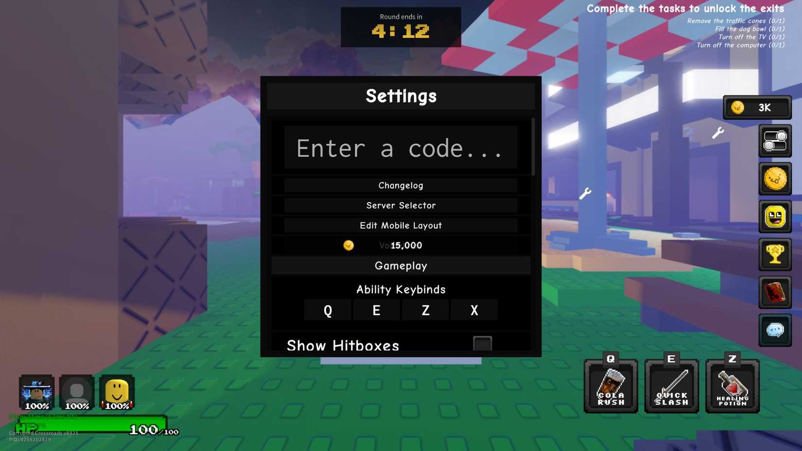 Corrupted Crossroads the codes tab