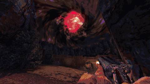 creepy red moon in cultic