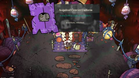 cult-of-the-lamb-cotl-woolhaven-dlc-how-bring-bop-berith-location-brothers-in-fashion - convict uniform