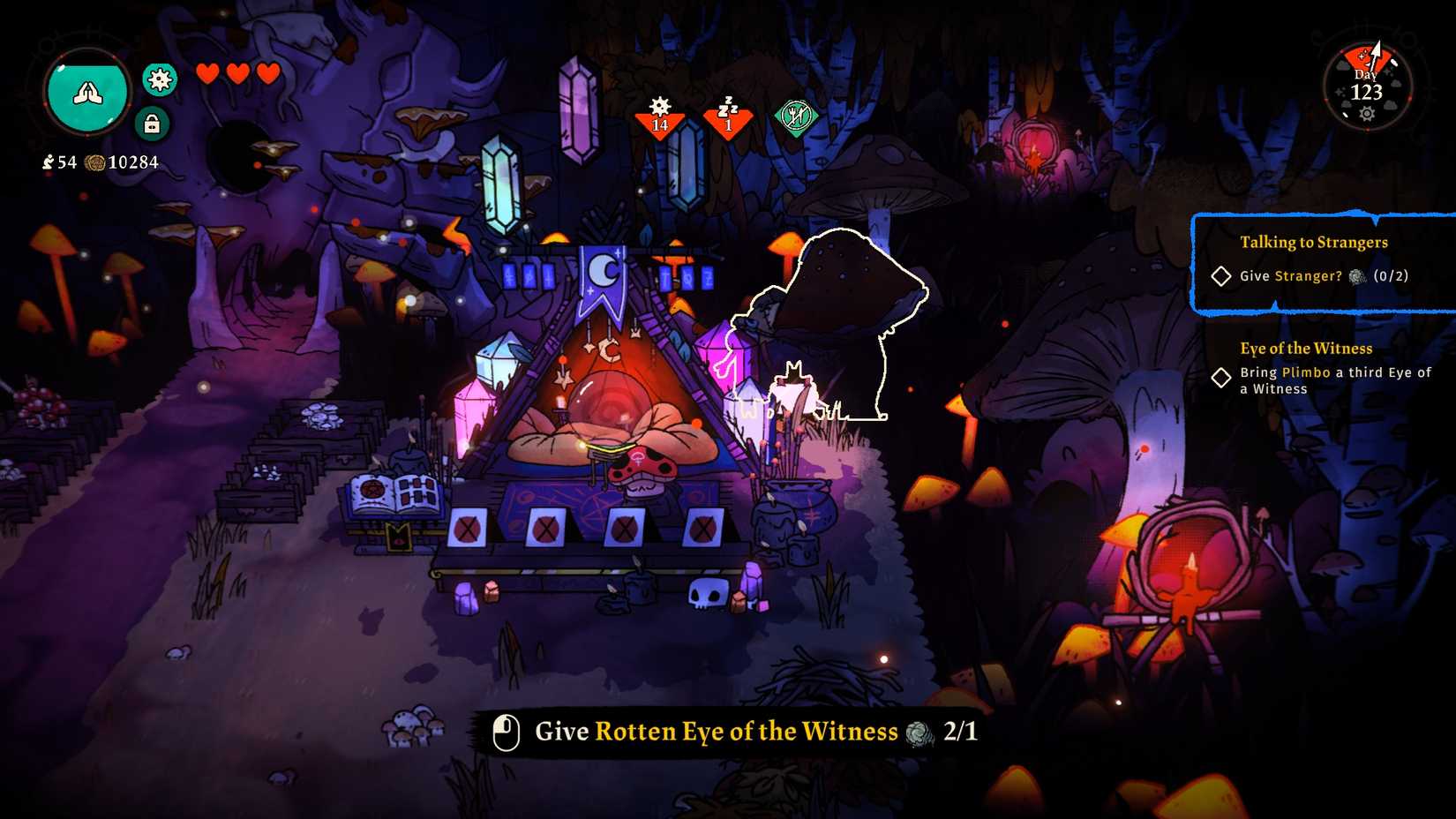 cult-of-the-lamb-cotl-woolhaven-dlc-how-to-use-the-rotten-eyewitness-stranger-place-where-find - talk to stranger