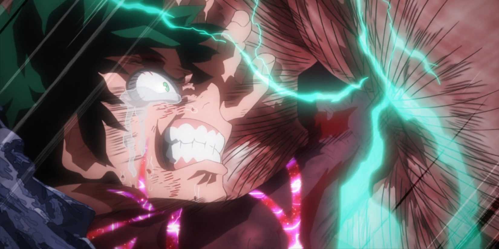 Deku fights back against Muscular's attack.