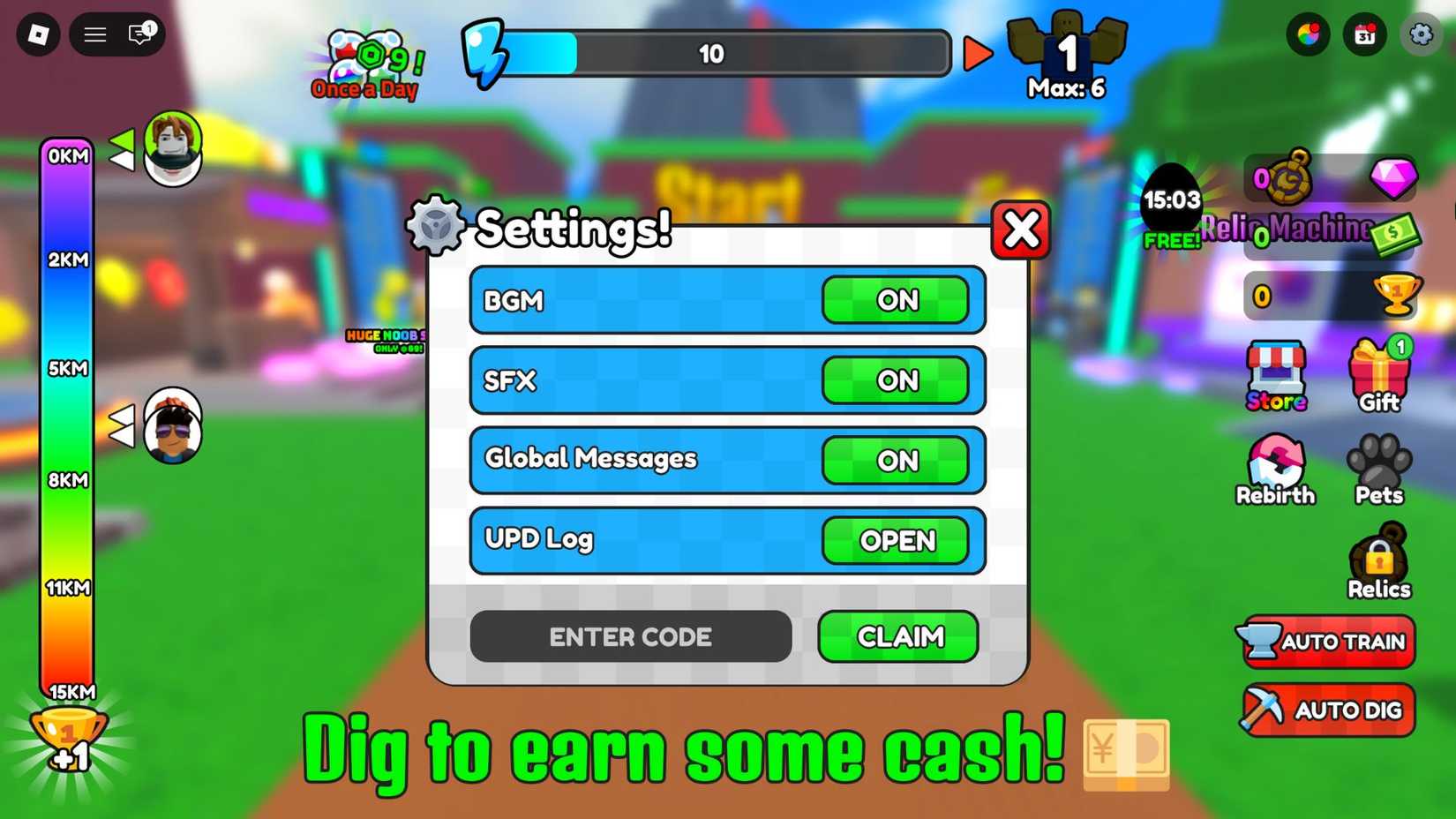 Dig Legends the codes tab