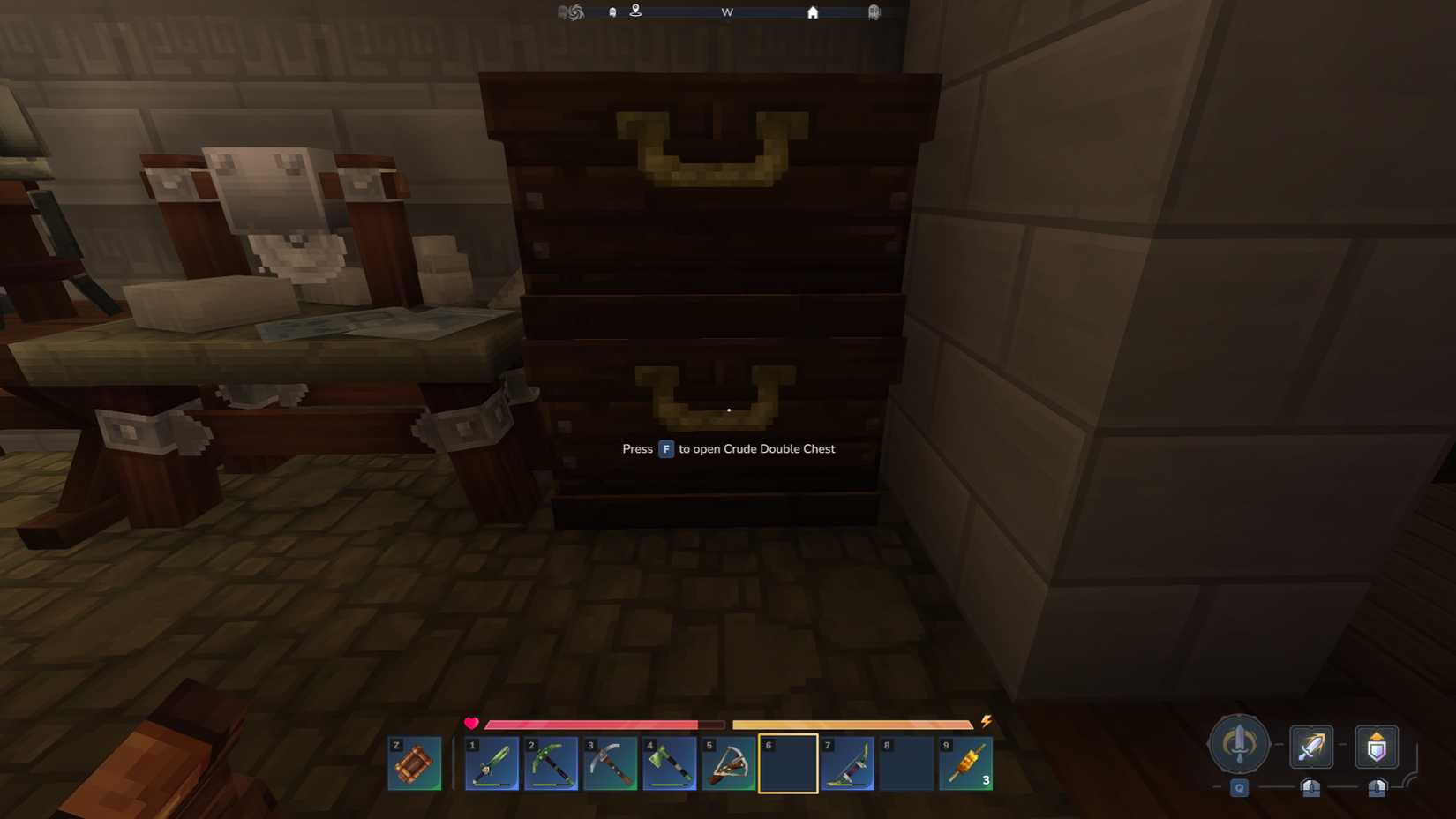 Double Chests Stacked one above the other in Hytale, this is the wrong way to place them and will cause workbenches to not detect materials in the chest above