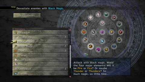 Dressphere menu in Final Fantasy 10-2 (2003)