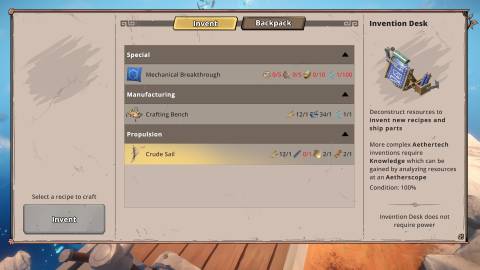 Echoes of Elysium discovering Sails recipe