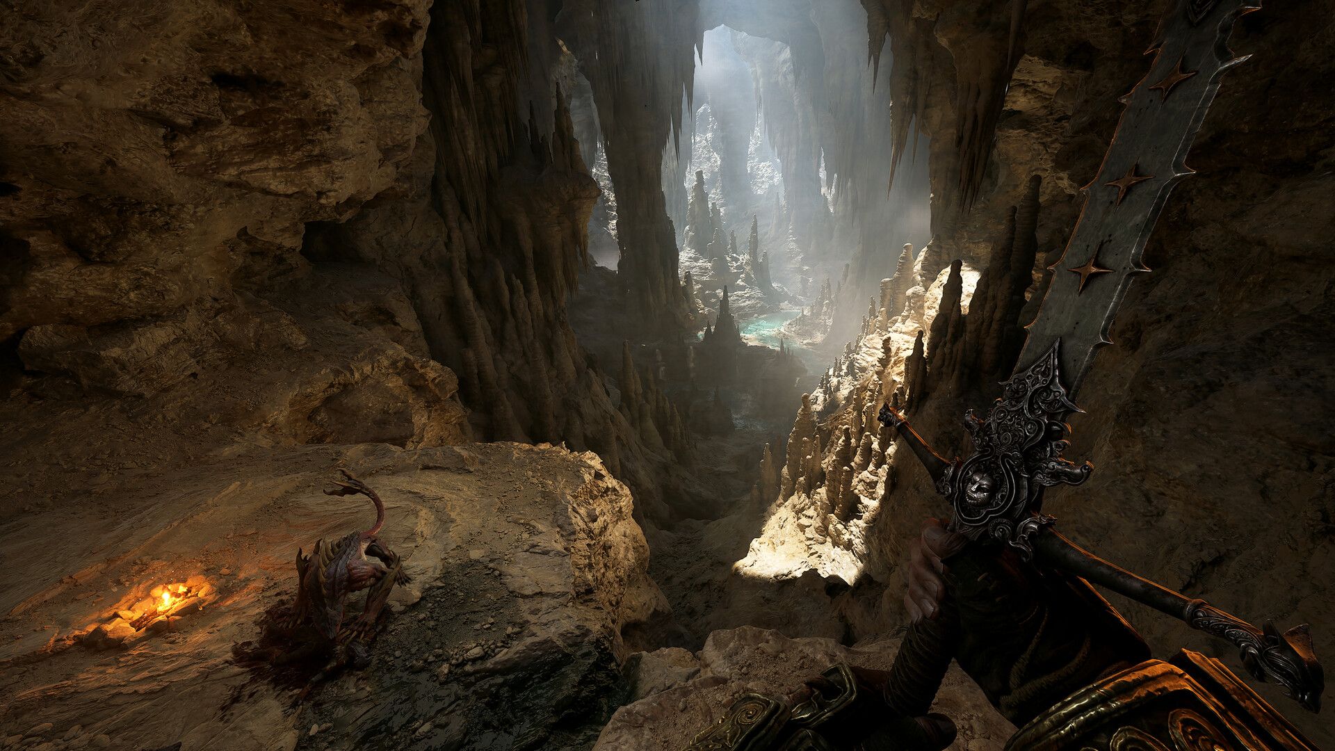 Exploring a cave in Fatekeeper (2026)