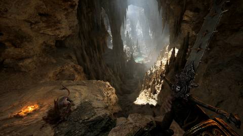Exploring a cave in Fatekeeper (2026)