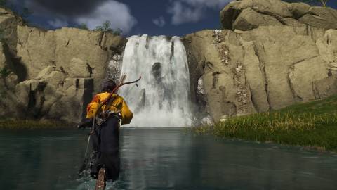 Exploring a waterfall in Ghost Of Yotei (2025)