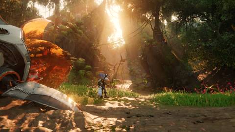 Exploring a world as Rivet in Ratchet & Clank A Rift Apart (2021)