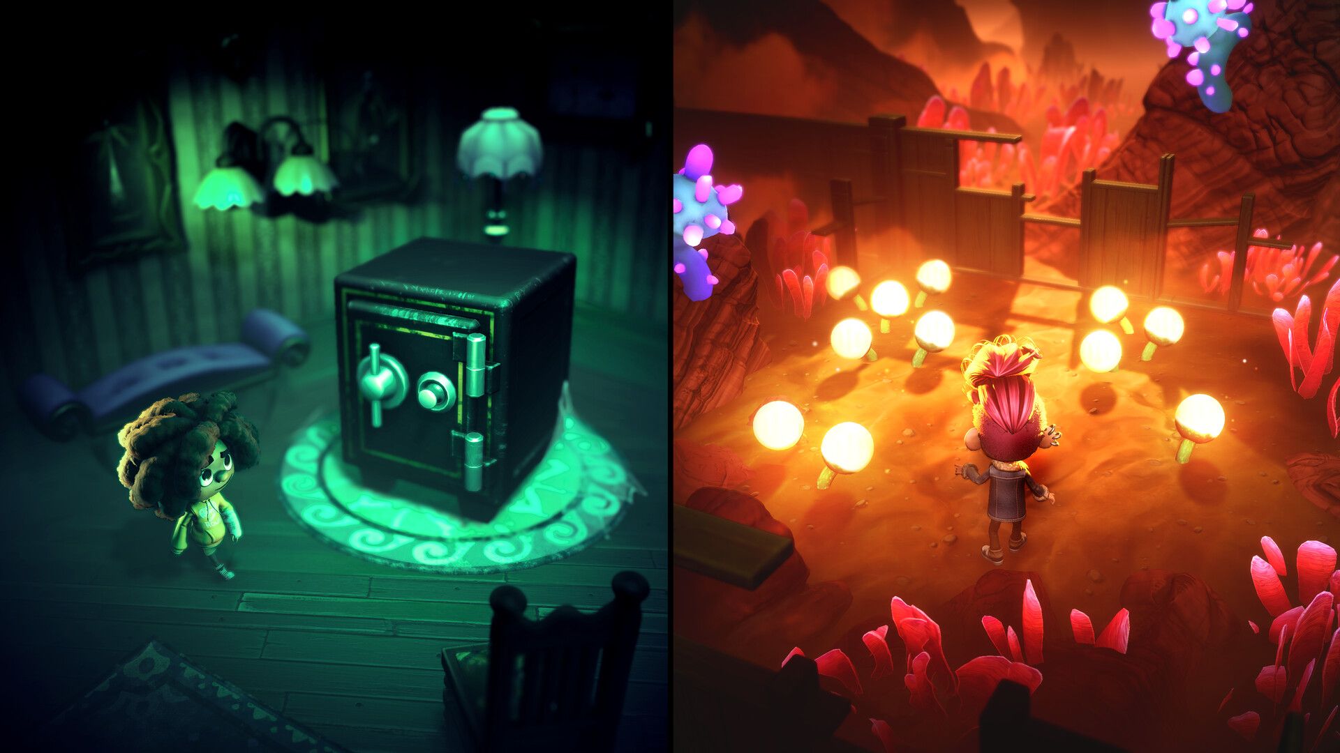 Exploring the world in split-screen co-op in Stage Fright