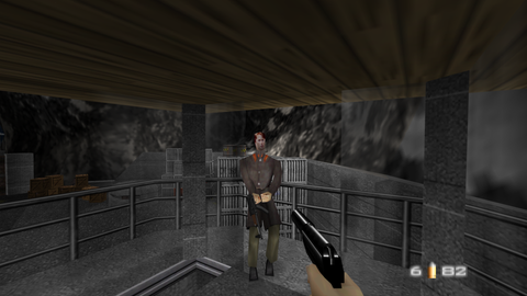 Facing an enemy in GoldenEye 007 (N64)