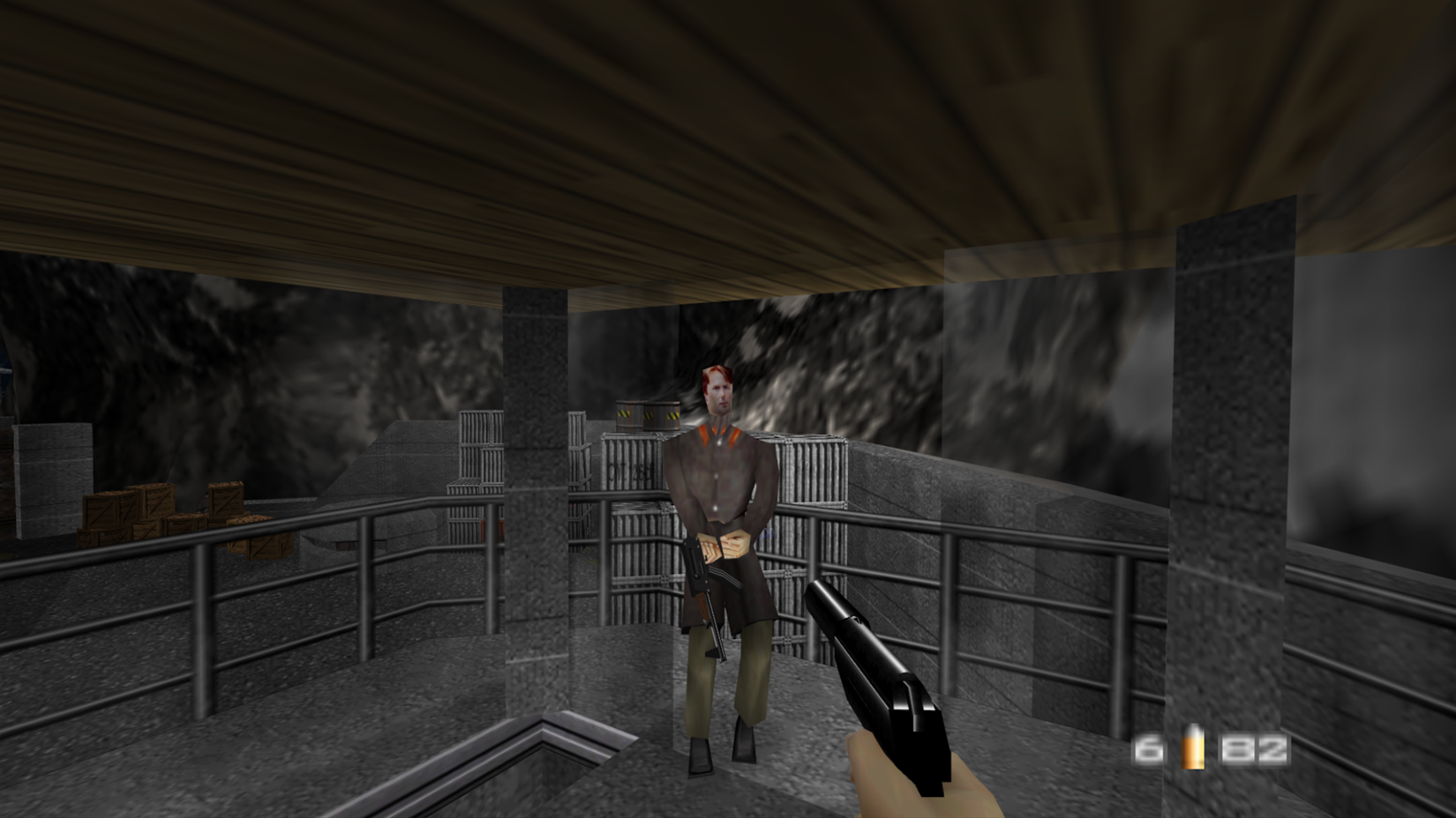 Facing an enemy in GoldenEye 007 (N64)