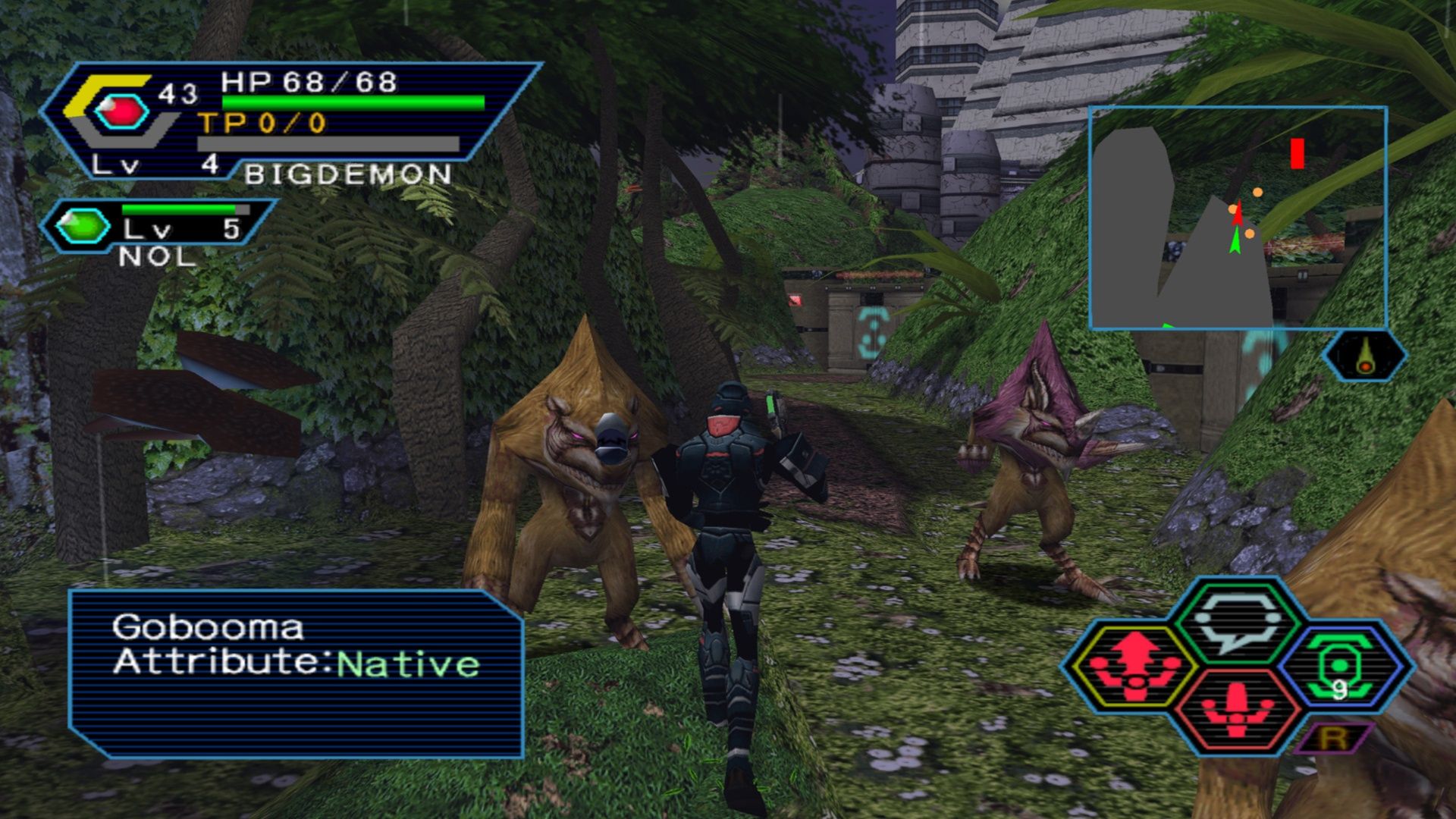 Facing enemies in Phantasy Star Online (2000)