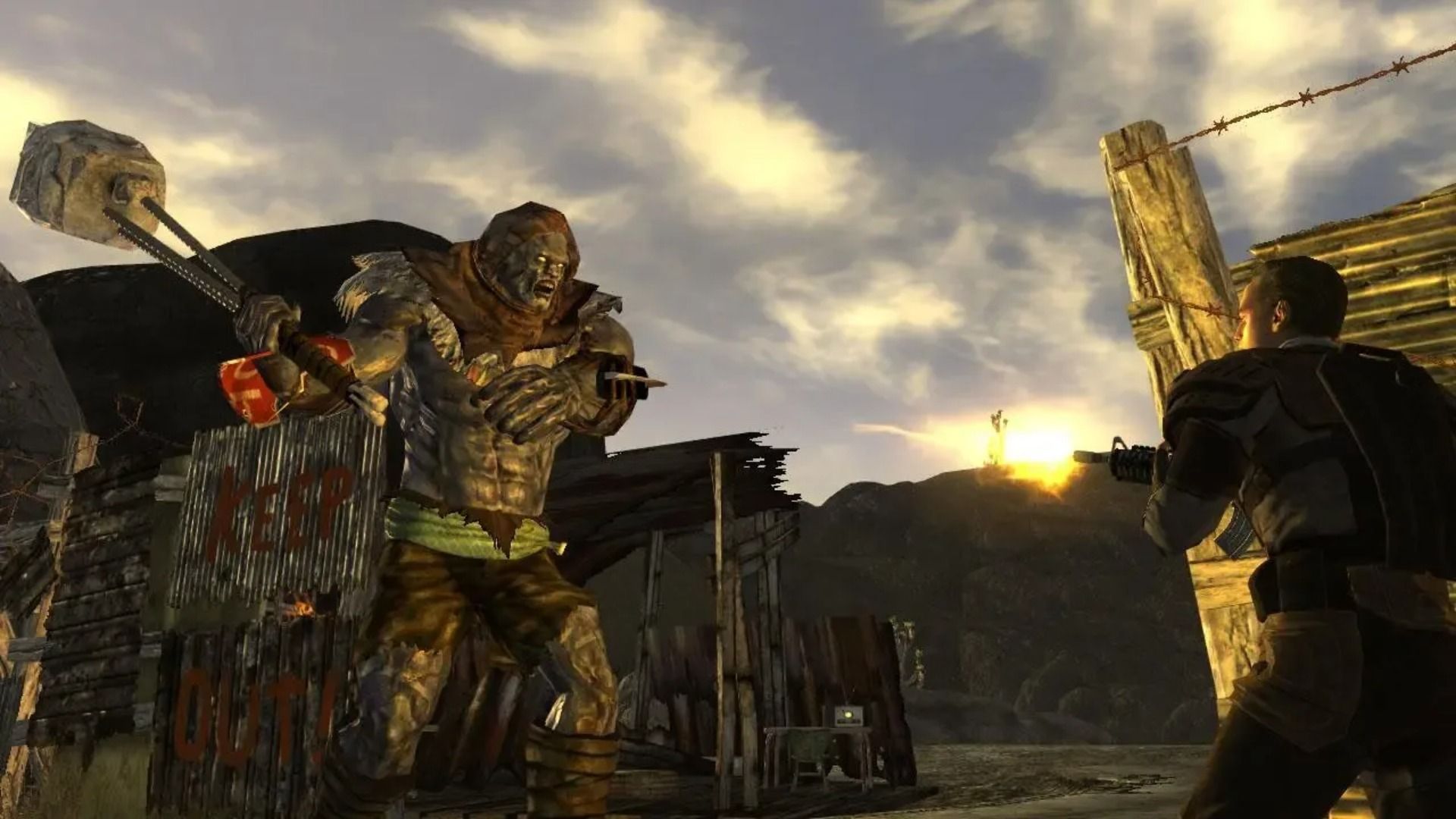 Fallout New Vegas Character Shoots Up At Enemy (1)